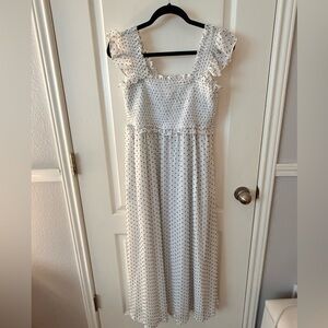 White and Black Smocked Maternity Dress